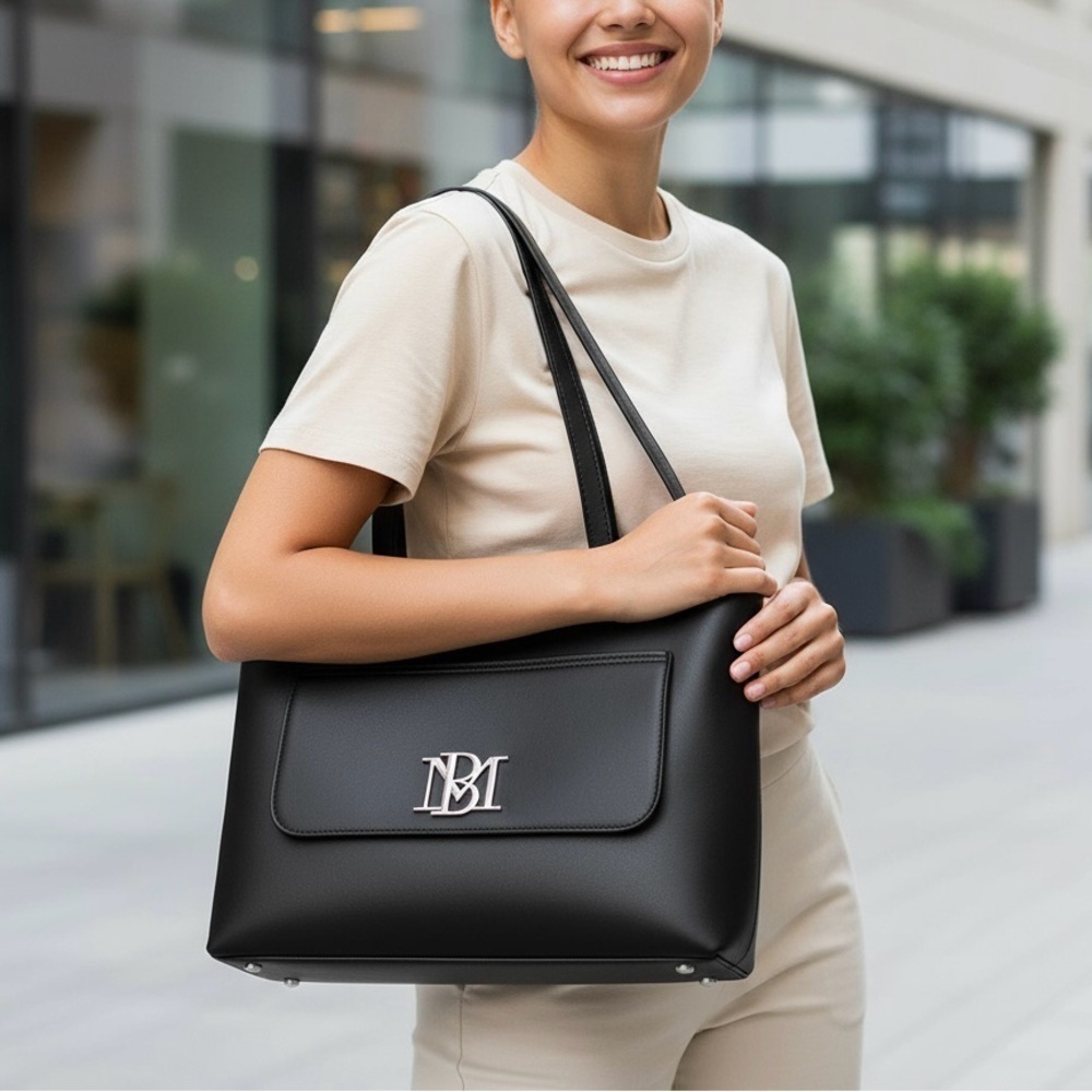 Badgley Mischka Black Vegan Leather Tote Bag. NWT